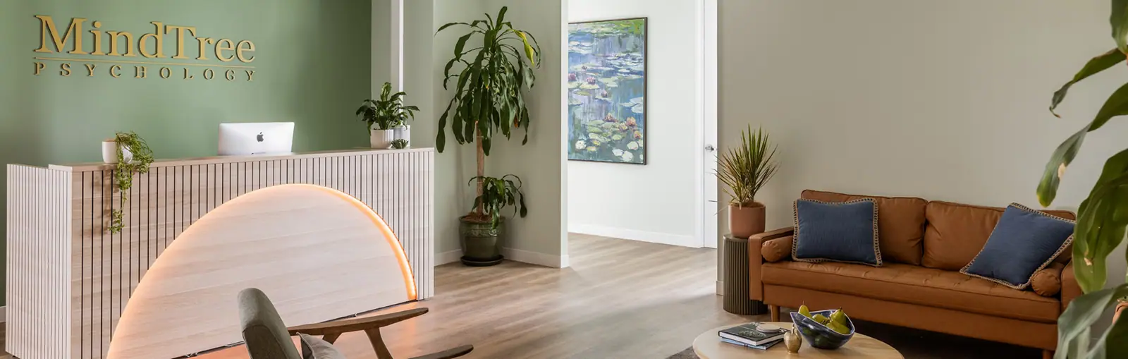 MindTree Psychology reception desk and waiting area in Mermaid Beach
