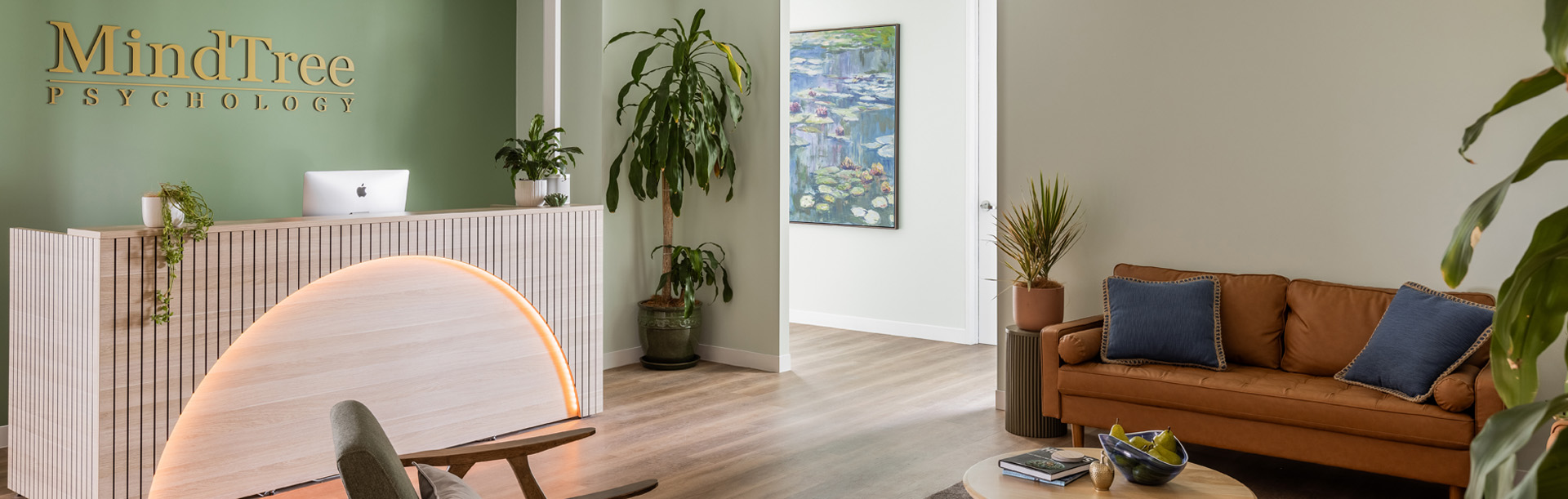 MindTree Psychology reception desk and waiting area in Mermaid Beach